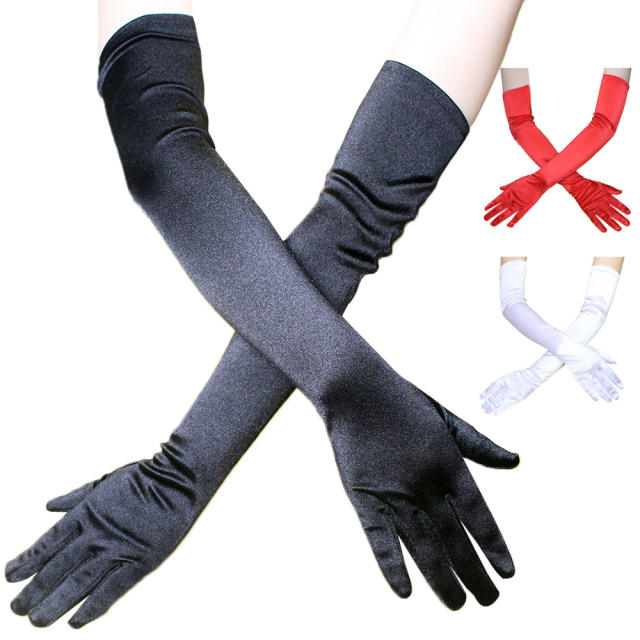 Party wedding satin faux silk long gloves