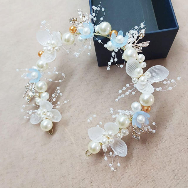 Occident fashion elegant fabirc flower white hair piece bracelet