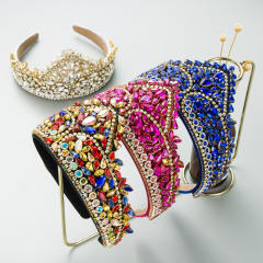 Occident fashion color glass crystal statement crown headband