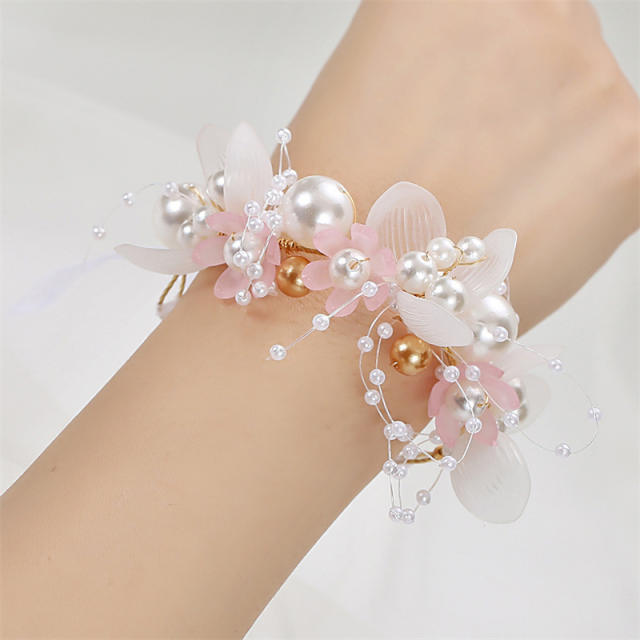 Occident fashion elegant fabirc flower white hair piece bracelet