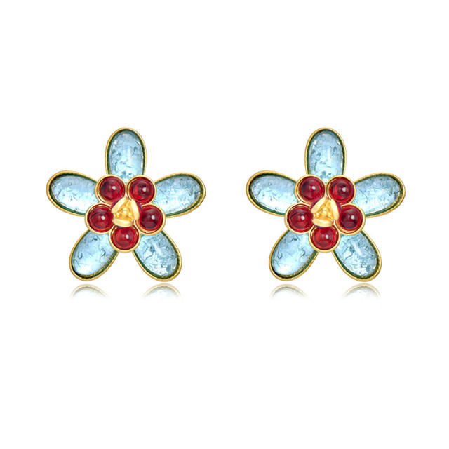 925 needle vintage flower earrings