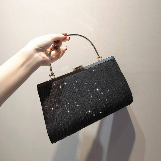 New arrival fold material gliter evening bag with handle