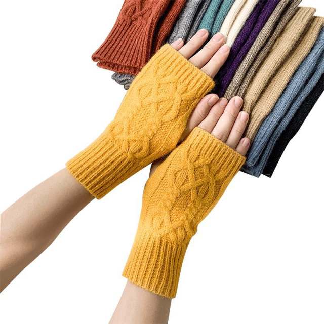 Popular knitted plain color fingerless gloves