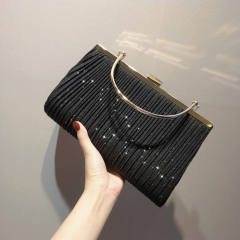 New arrival fold material gliter evening bag with handle