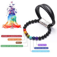 Amazon hot sale black color Volcanic rock leather bangle for men