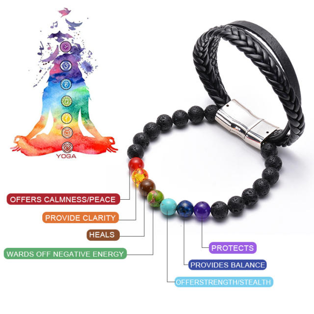 Amazon hot sale black color Volcanic rock leather bangle for men