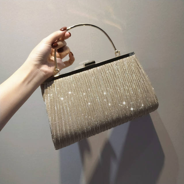 New arrival fold material gliter evening bag with handle