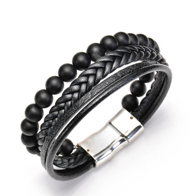 Amazon hot sale black color Volcanic rock leather bangle for men