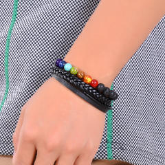Amazon hot sale black color Volcanic rock leather bangle for men