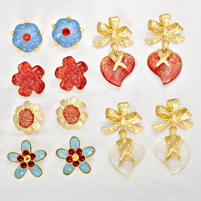 925 needle vintage flower earrings