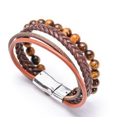 Amazon hot sale black color Volcanic rock leather bangle for men