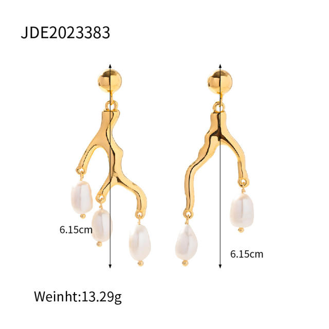 925 needle vintage water pearl series real gold plated earrings