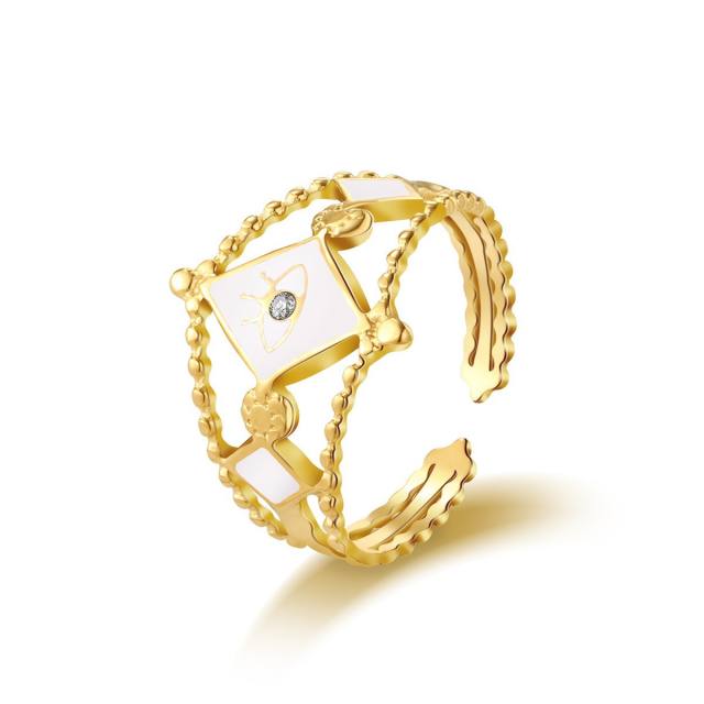 Color enamel evil eye series stainless steel rings
