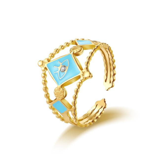 Color enamel evil eye series stainless steel rings