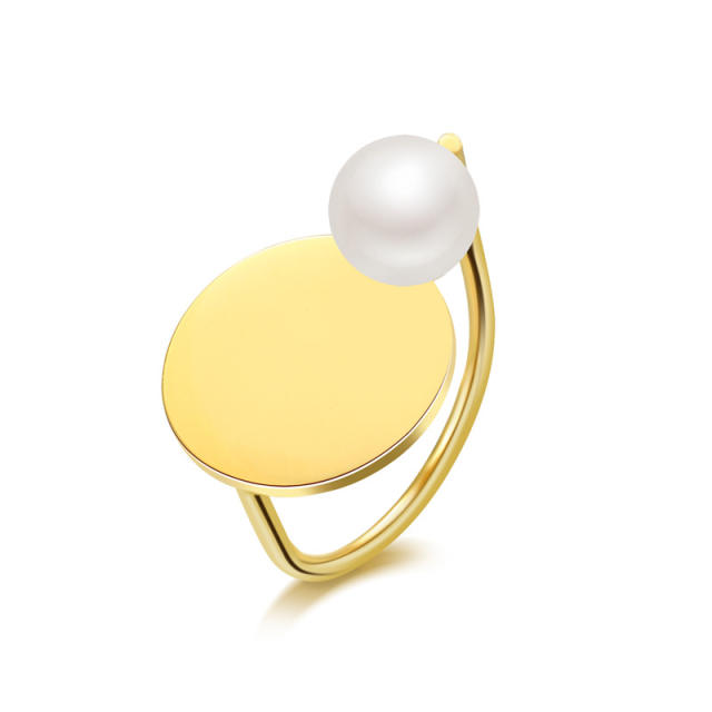 INS trend geometric shape pearl stainless steel rings
