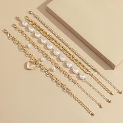 Baroque trend faux pearl layer chain bracelet