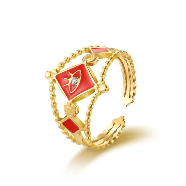Color enamel evil eye series stainless steel rings