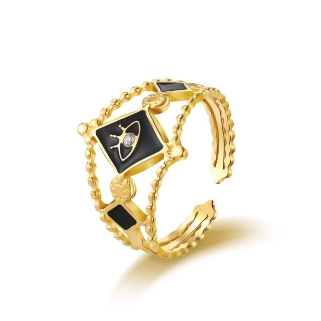 Color enamel evil eye series stainless steel rings
