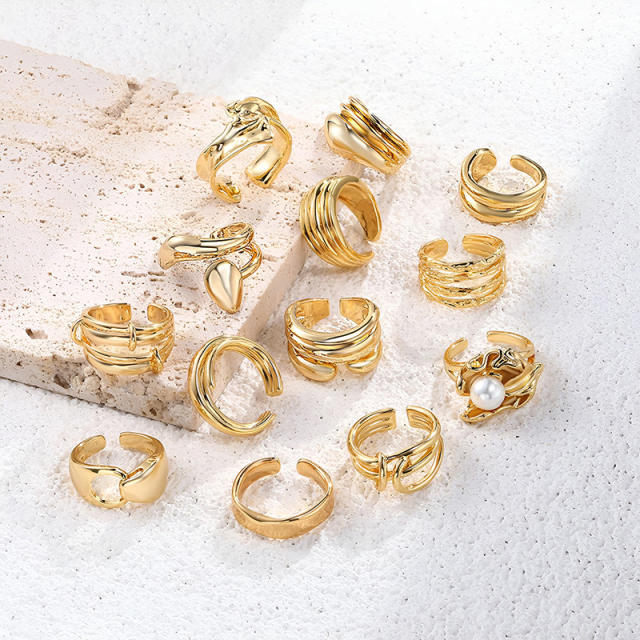 Irregular shape real gold plated alloy rings