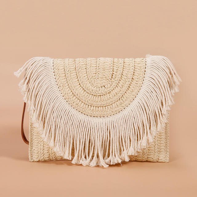 Boho summer design tassel straw clutch