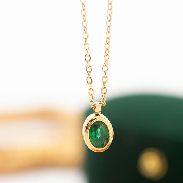 INS emerald Malachite statement dainty stainless steel necklace