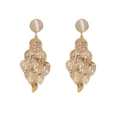 925 needle opal stone leaf tassel earrings