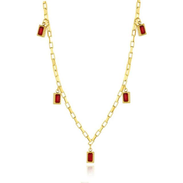 Chic design red cubic zircon series dainty stainless steel necklace