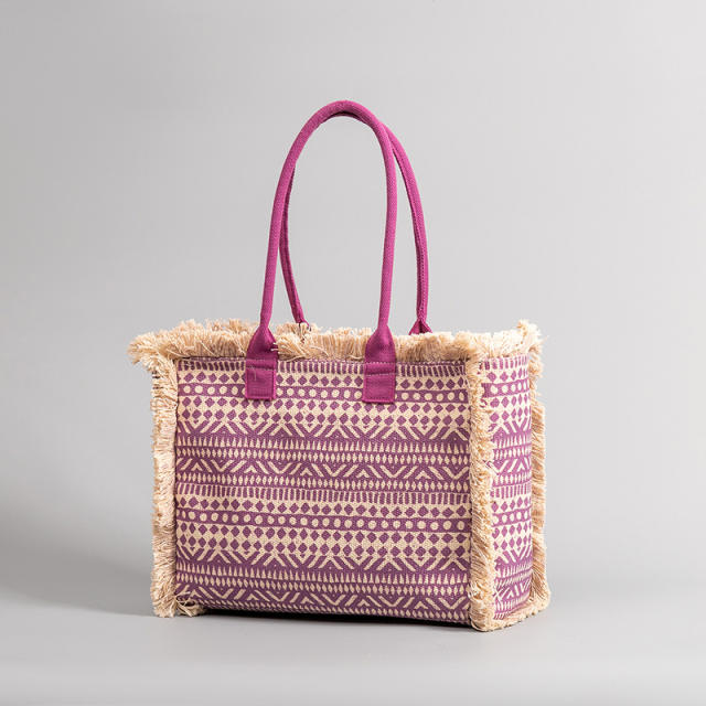 Boho color pattern large capacity tassel tote bag
