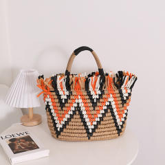 Color matching summer design straw handbag