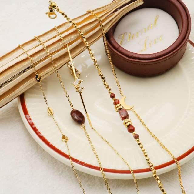 Natural stone series dainty stainless steel bracelet
