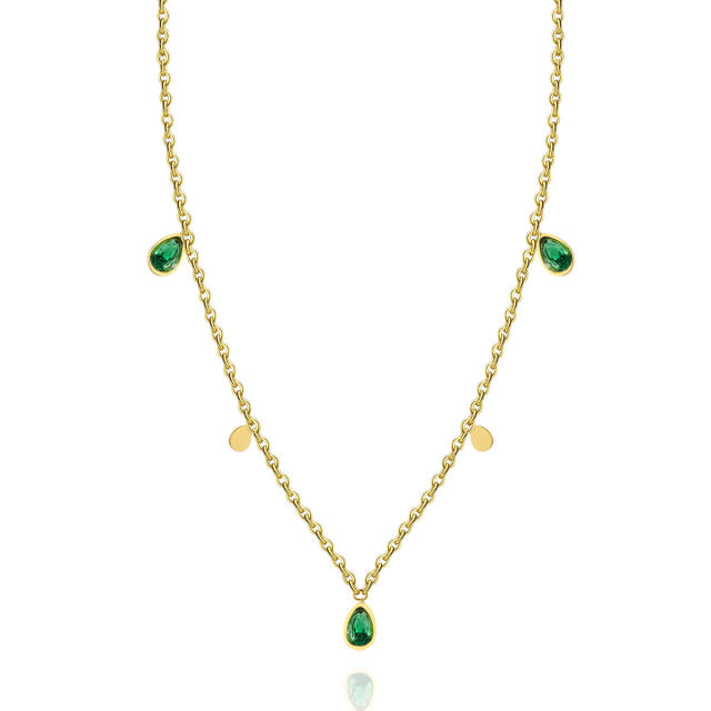 INS emerald Malachite statement dainty stainless steel necklace