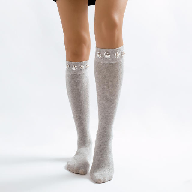 Sweet pearl setting cotton women socks