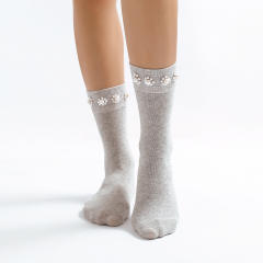 Sweet pearl setting cotton women socks