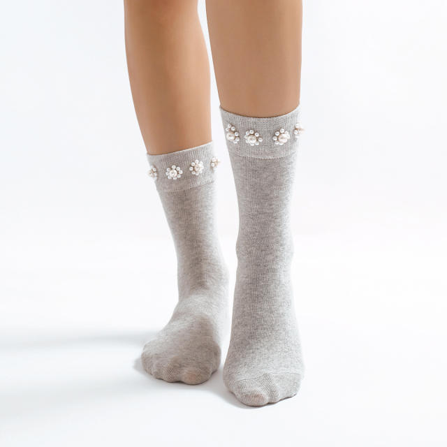 Sweet pearl setting cotton women socks