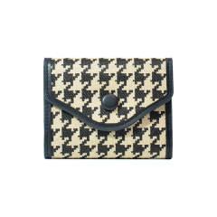 Vintage pattern checkered houndstooth PU material wallet