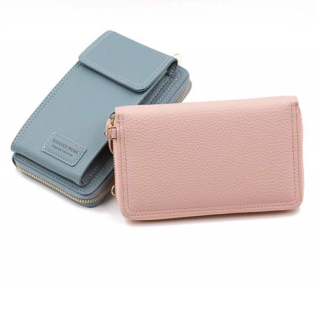 Korean fashion pu leather zipper mini size phone bag