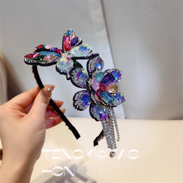 Korean fashion handmade crystal statement butterfly headband