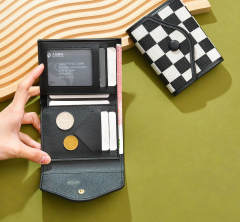 Vintage pattern checkered houndstooth PU material wallet