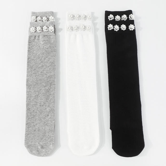 Sweet pearl setting cotton women socks
