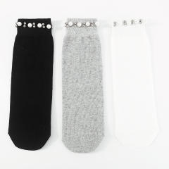 Elegant plain color rhinestone pearl setting socks