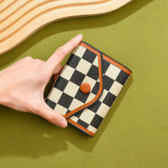Vintage pattern checkered houndstooth PU material wallet