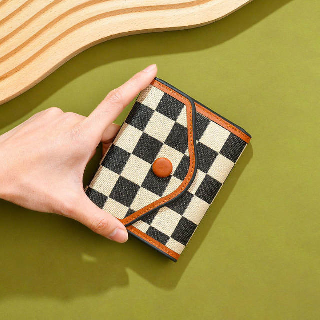 Vintage pattern checkered houndstooth PU material wallet