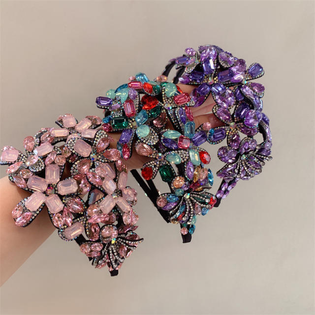 Summer design handmade color crystal statement flower headband