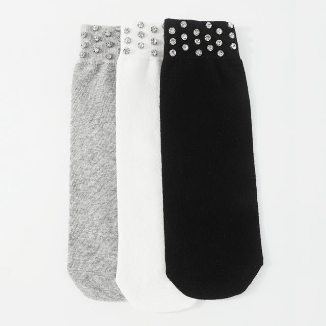 Personality breathable cotton rhinestone socks