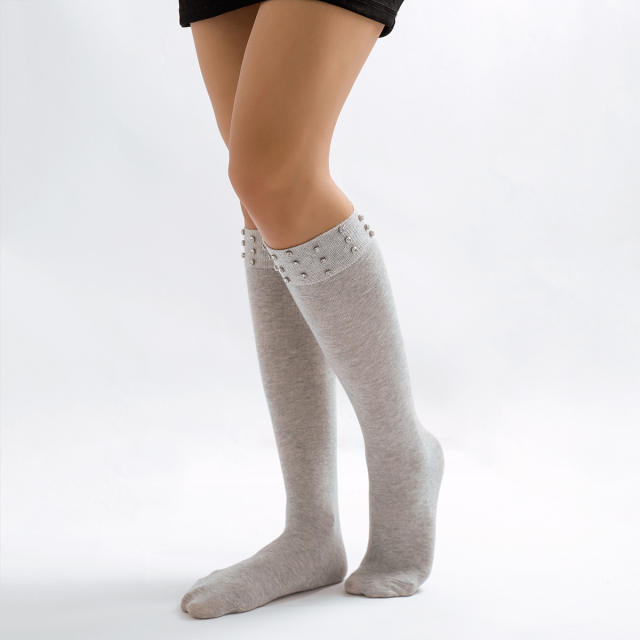 Personality breathable cotton rhinestone socks