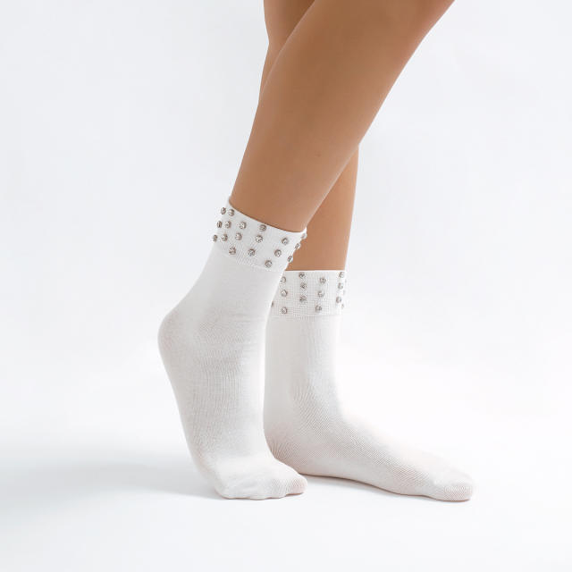 Personality breathable cotton rhinestone socks