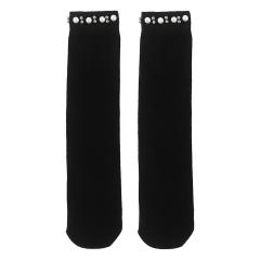 Elegant plain color rhinestone pearl setting socks