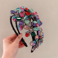 Summer design handmade color crystal statement flower headband