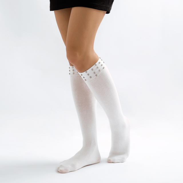 Personality breathable cotton rhinestone socks