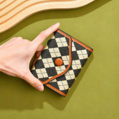Vintage pattern checkered houndstooth PU material wallet